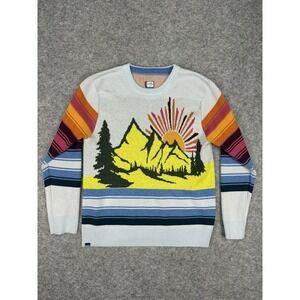 Kavu Hillrose Sweater Women's XL Birdseye Jacquard Mountain Sun Graphic Wool